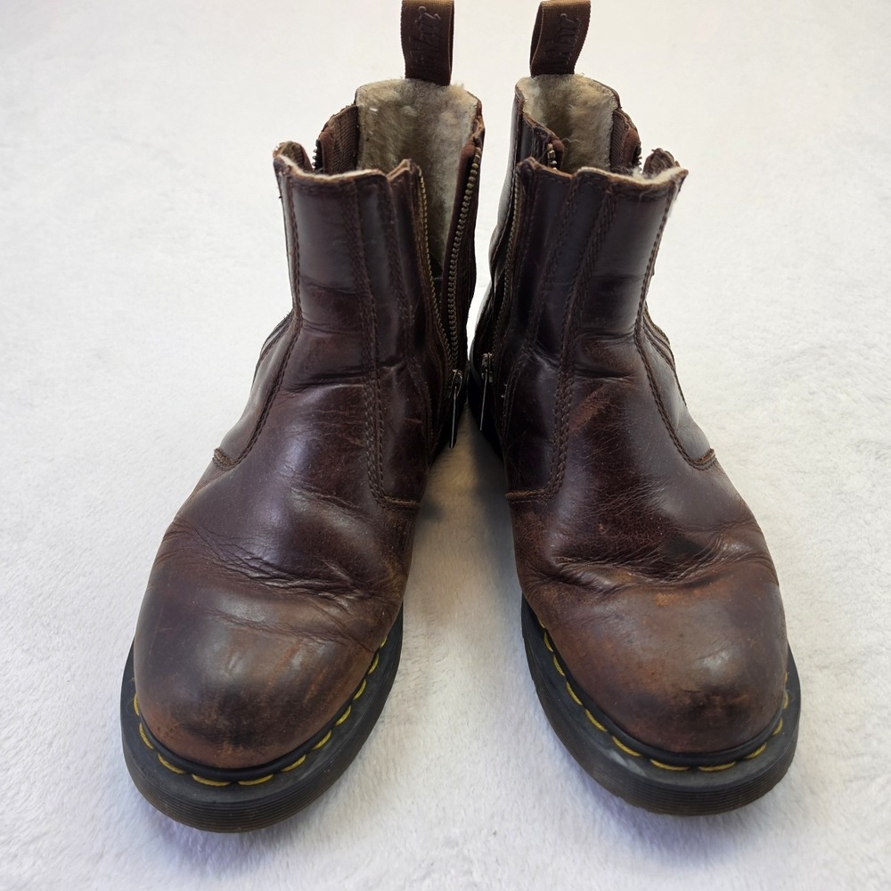 Dr. Martens Alyson W Zip Boots Women's US 8 Brown Leather Fur Lined Combat